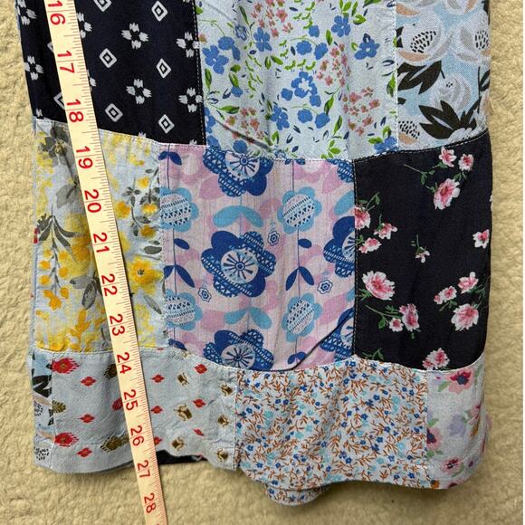 Blue Sky Patchwork Pants Wide Leg Rayon Ditsy Floral Boho Indie Cottage Size XL - Picture 6 of 8